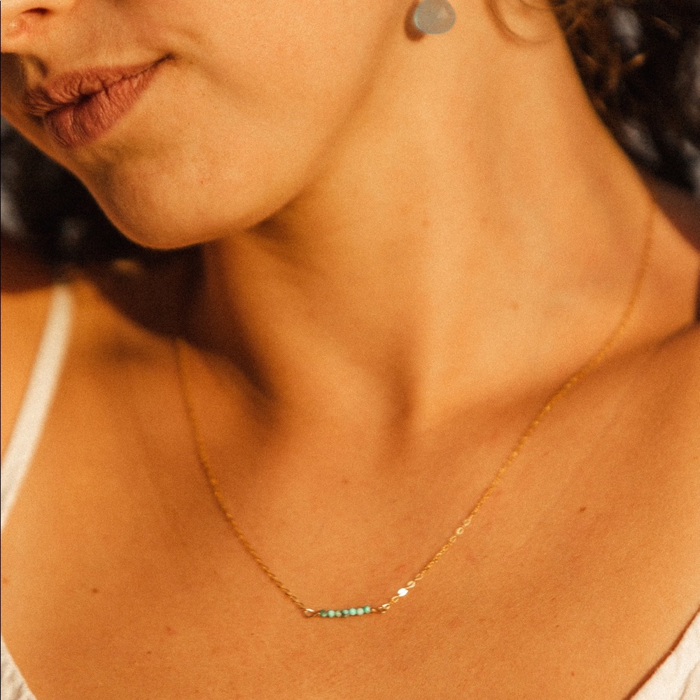 Tiny Turquoise Bar Necklace - 14k Gold Filled